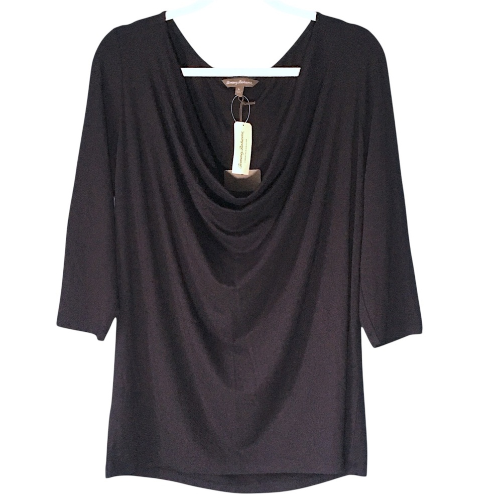 Tommy Bahama Tambour Low Cowl Top Black Size Large NWOT